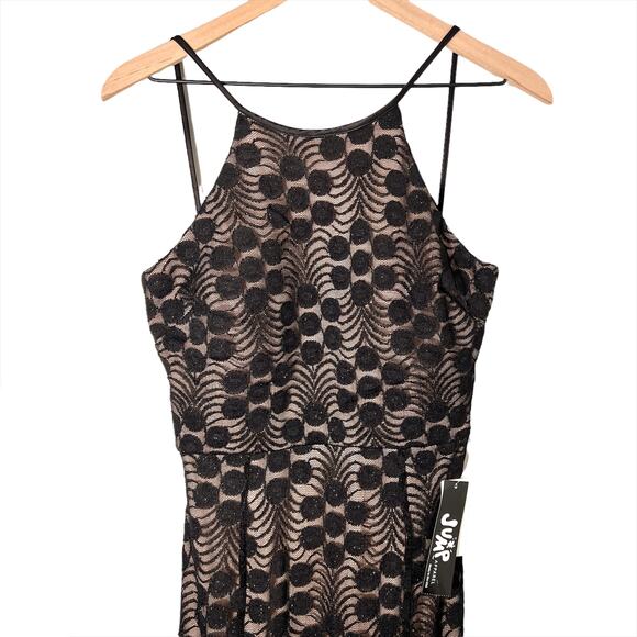 MACY'S JUMP APPAREL NWT Nude Cream & Black Lace Maxi Dress Gown - Size 3/4 - Picture 2 of 10